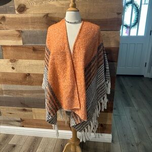 Three Bird Nest Orange and Gray Poncho